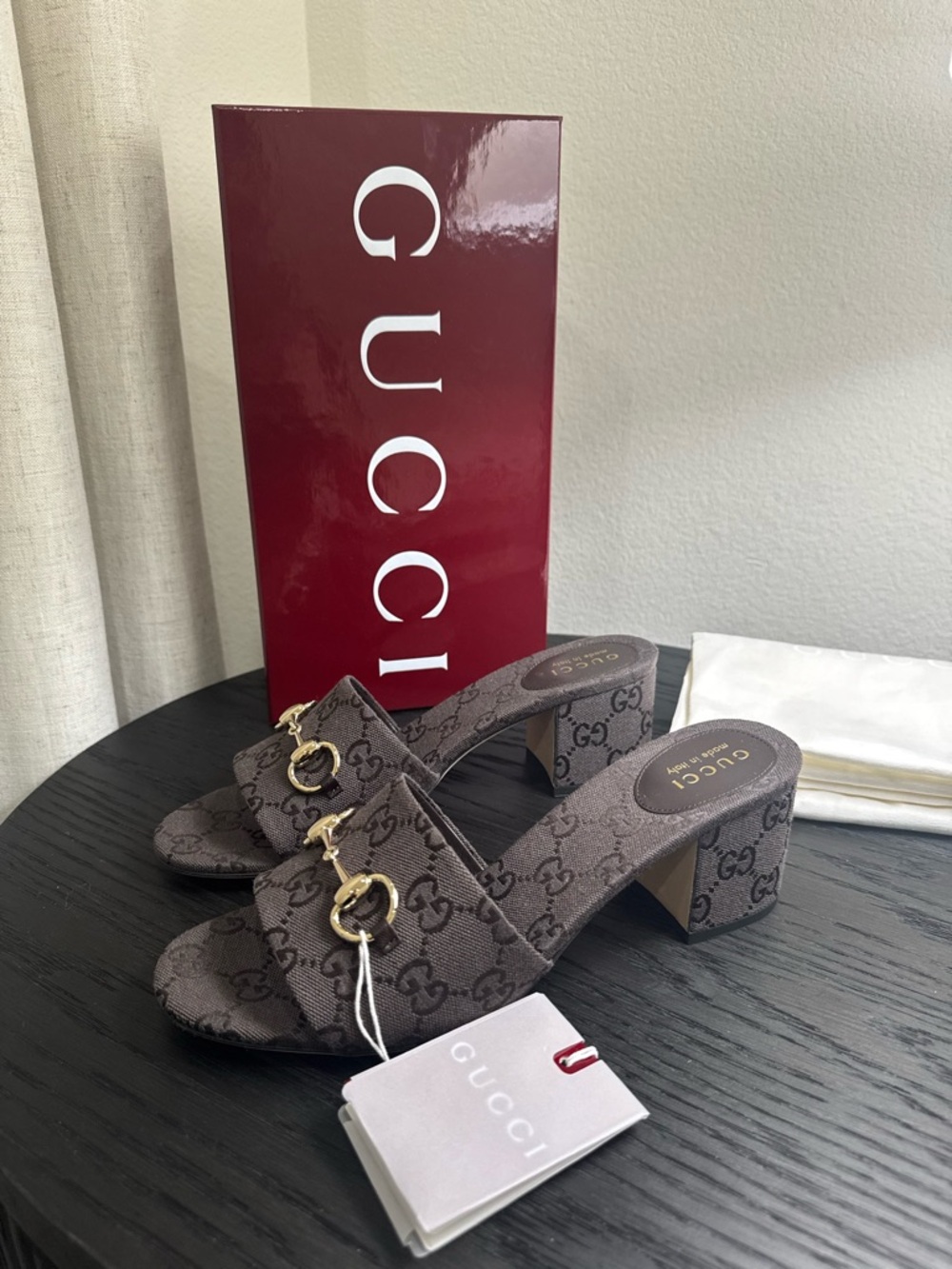 Gucci Horsebit GG Canvas Slide Sandal Mule Brown 40